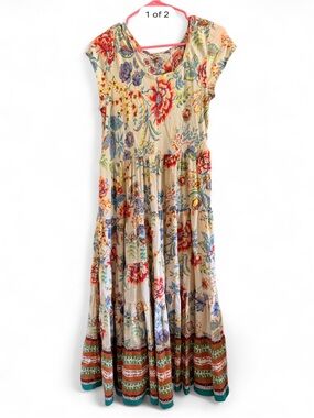 Soft Surroundings Cream Maxi Dress with Multicolor Floral Print